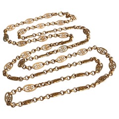 Victorian French Filigree 18K Gold Necklace Chain