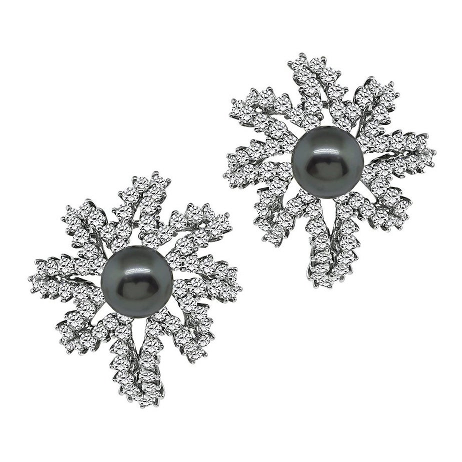 Tiffany & Co Pearl 4.00ct Diamond Fireworks Earrings For Sale