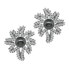 Vintage Tiffany & Co Pearl 4.00ct Diamond Fireworks Earrings