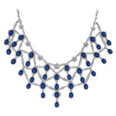 80.00ct Sapphire 8.00ct Diamond White Gold Necklace