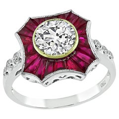 Vintage 1.29ct Diamond 1.00ct Ruby Engagement Ring