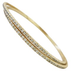 1.90 Carats Double Row Flexible Bracelet Bangle Yellow Gold 14 Karat