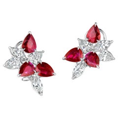 11.01 Carats Ruby and Pear Shaped Diamond Cluster Earring