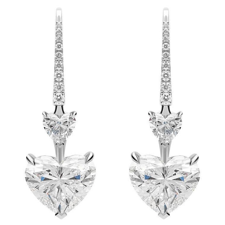 GIA Certified 7.0 Carat Heart Shape Diamond Drop Earrings For Sale