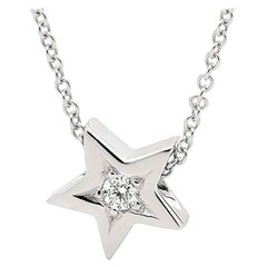 Solid 9k White Gold Brilliant Cut Diamond Small Star Necklace 