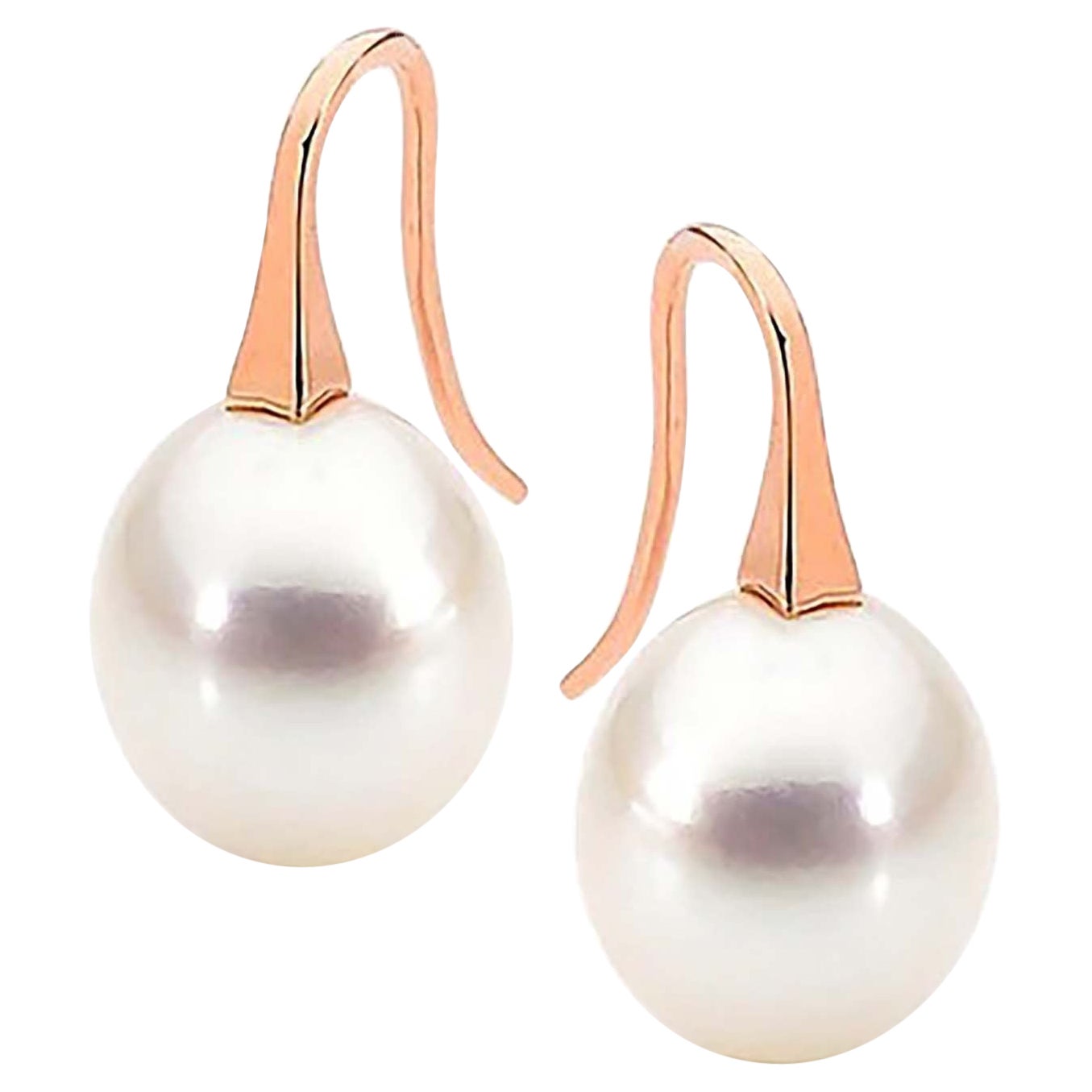 9k Rose gold White Large natural Freshwater Pearl Drop Earrings For Sale