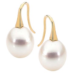 9k Yellow Gold White Large Natural Freshwater Pearl Drop Earrings