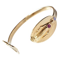 Tourmaline Opale Vierge Marie Bangle Bracelet Cuff Or Vermeil Spirituel 