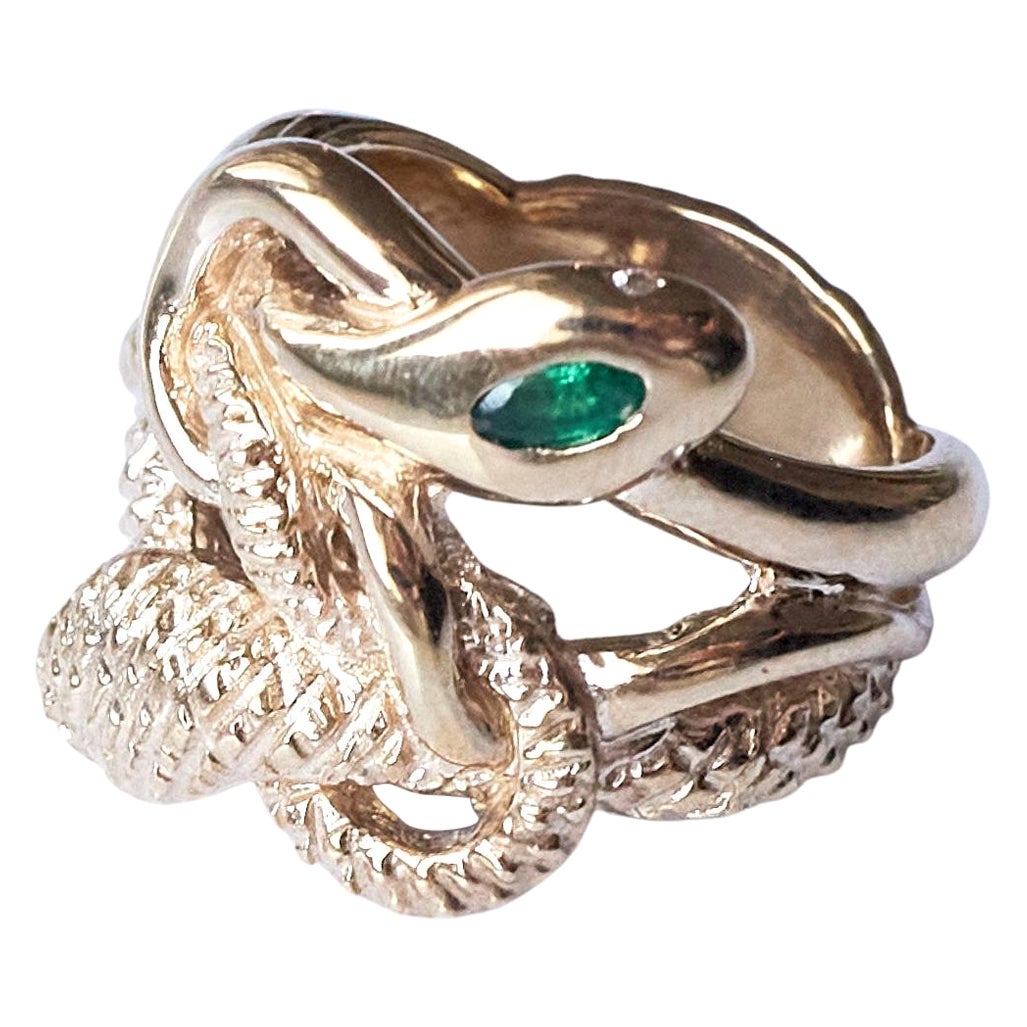 Emerald White Diamond Snake Ring Ruby Victorian StyleDouble Head Bronze For Sale