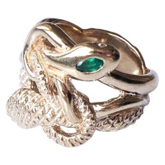 Smaragd-Weißer Diamant-Schlangenring Rubin viktorianischer Stil Kuppelkopf Bronze