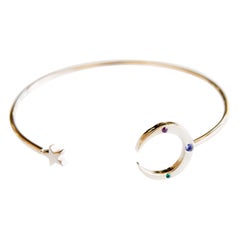 Used Moon Star Bracelet Bangle Emerald Ruby Tanzanite Gold Plated J Dauphin