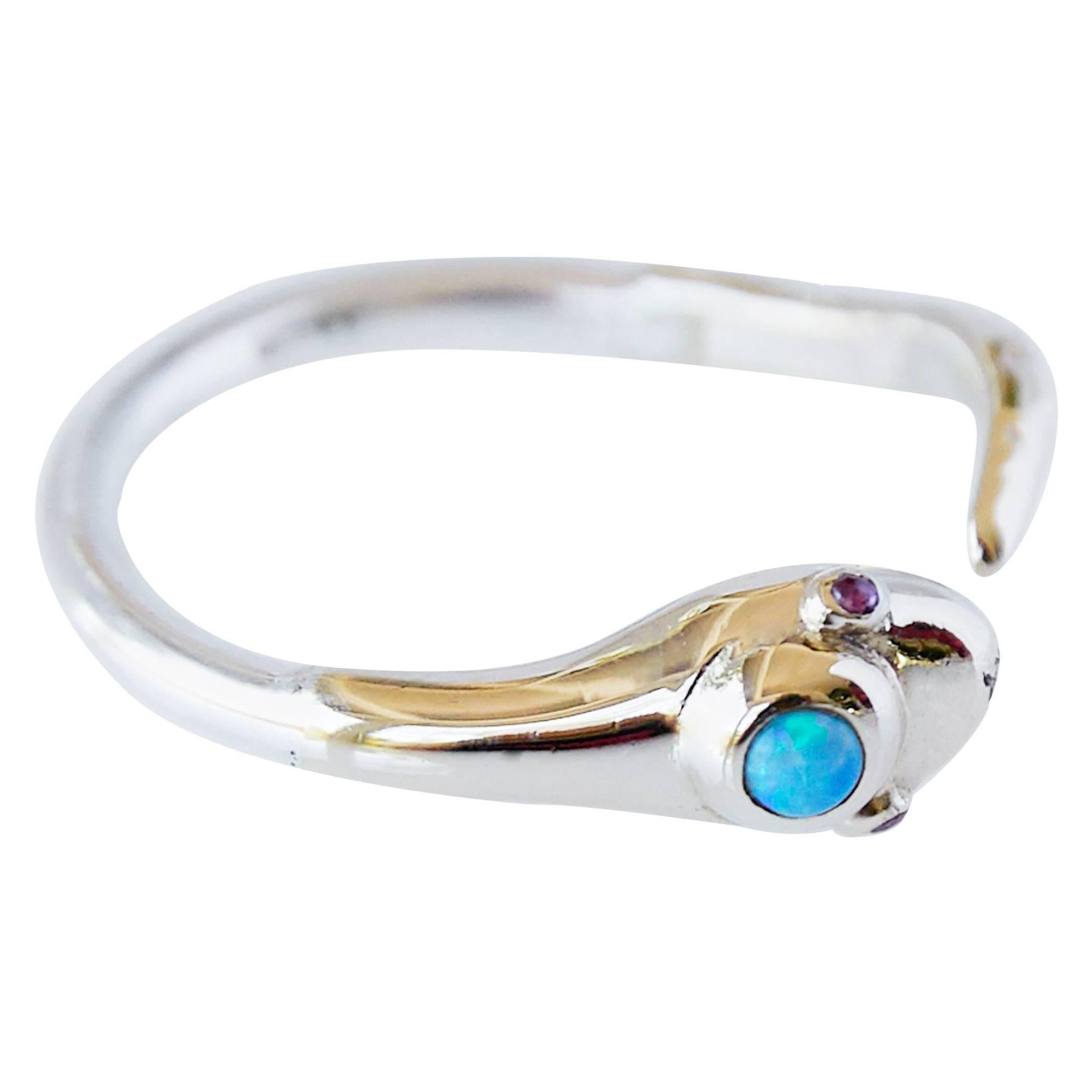 Opal Ruby Snake Ring in Gold and Silver