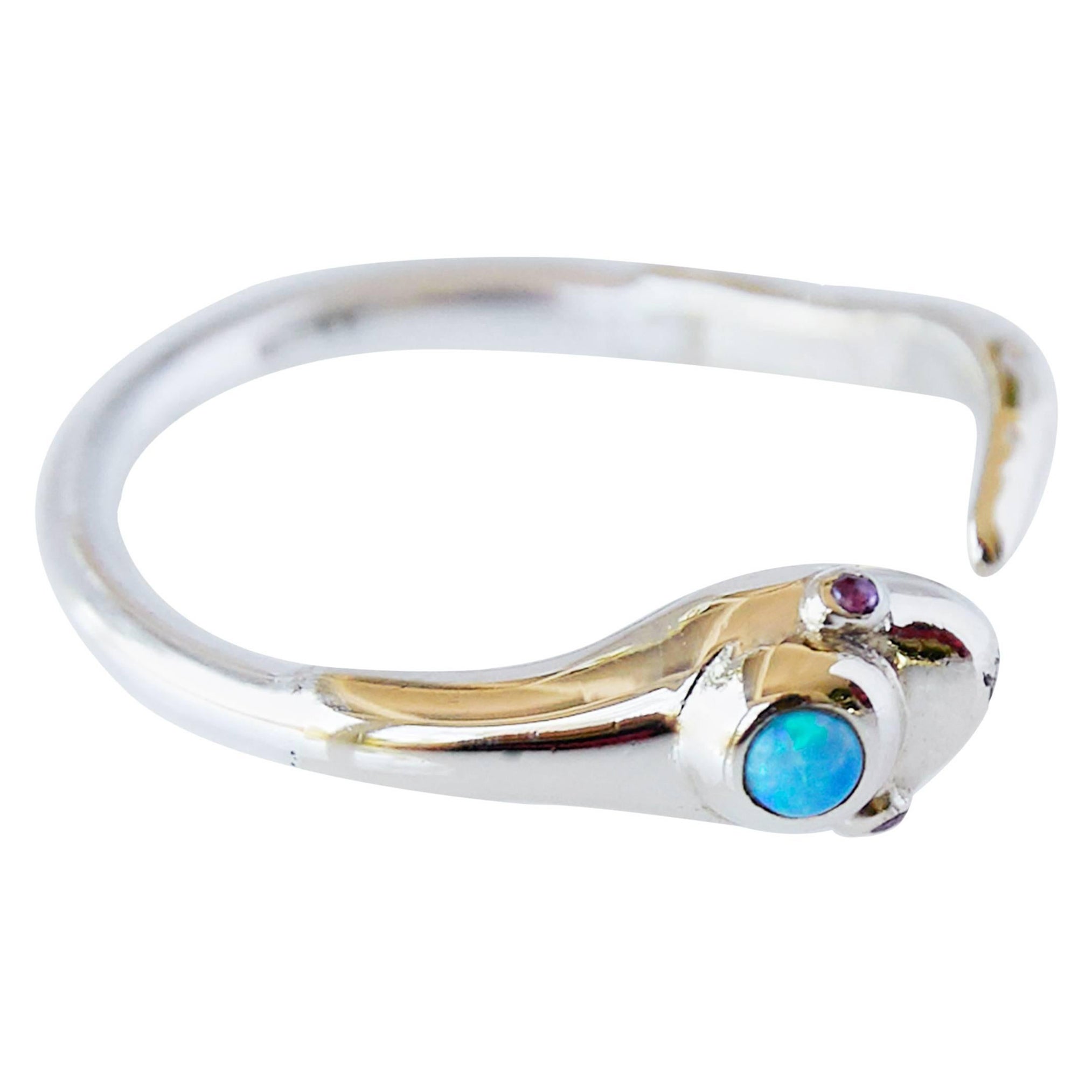 Opal Ruby Snake Ring in Gold and Silver For Sale