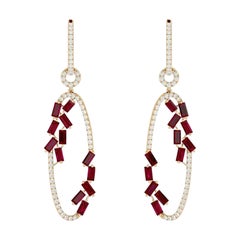Diamond Danglers with Scattered Rubies in 18 Karat Gold
