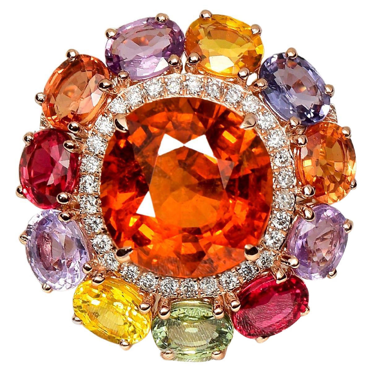 *NRP* IGI 14K 6.02ct Garnet&Sapphires&Diamond Antique Art Deco Engagement Ring