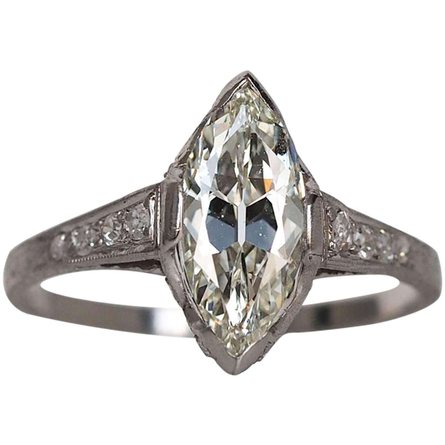 1910s Edwardian GIA Certified 1.55 Carat Diamond Platinum Engagement Ring