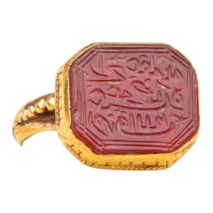 18th Century Late Safavid Dynasty 22k Carnelian Islamic Intaglio Signet Ring