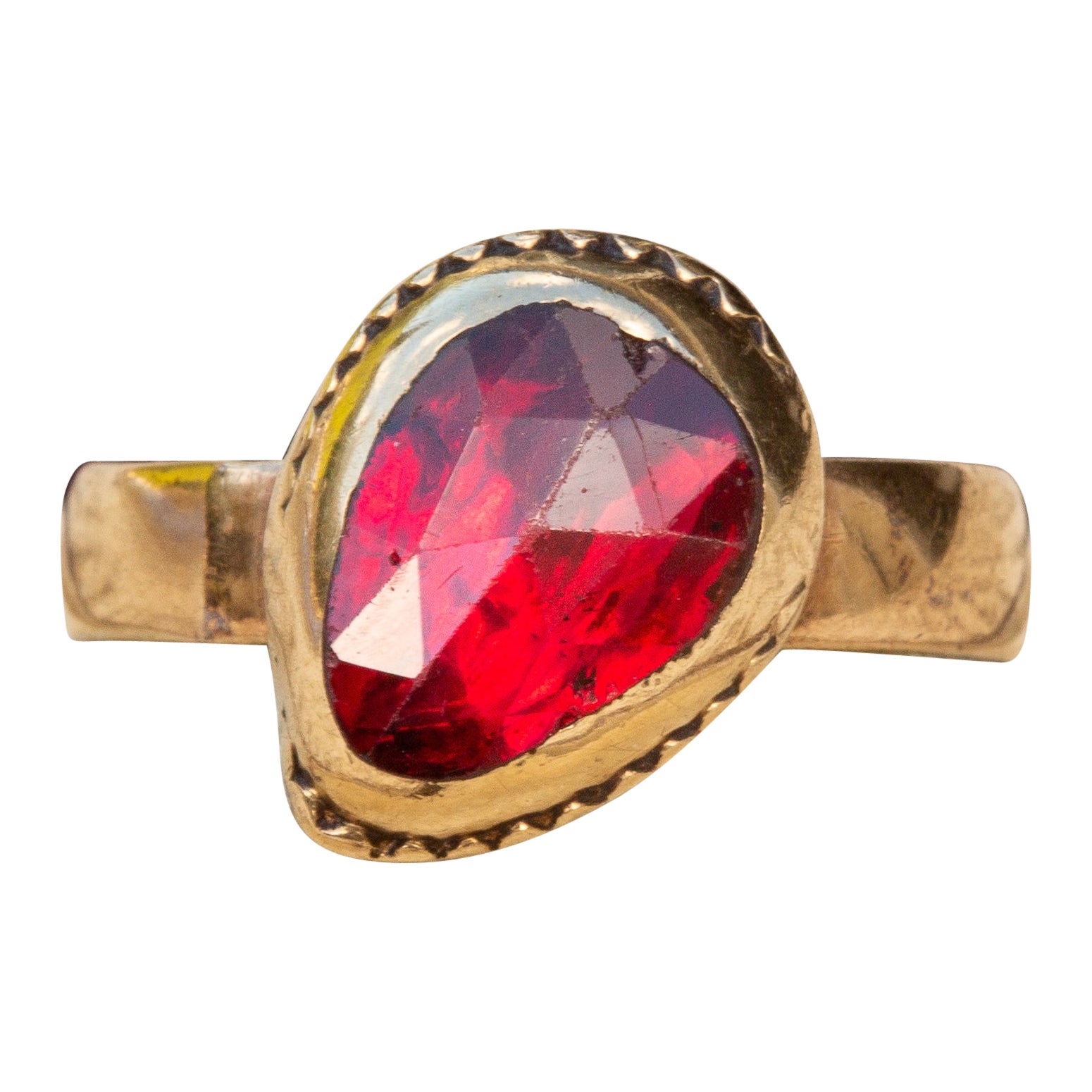 Scarce Antique Catalan 18th Century Gold Foiled Rose Cut Perpignan Garnet Ring For Sale