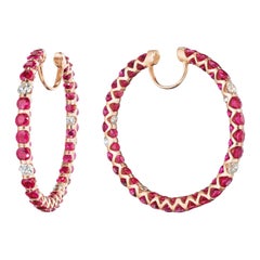 21.20 Carat Ruby and Diamond Hoop Earrings in Rose Gold