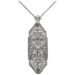 Art Deco Diamond Gold Platinum Brooch and Chain 12
