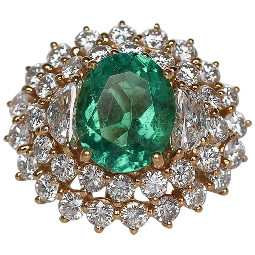 1960s AGL Certified 3.94 Carat Emerald Diamond Gold Ring 