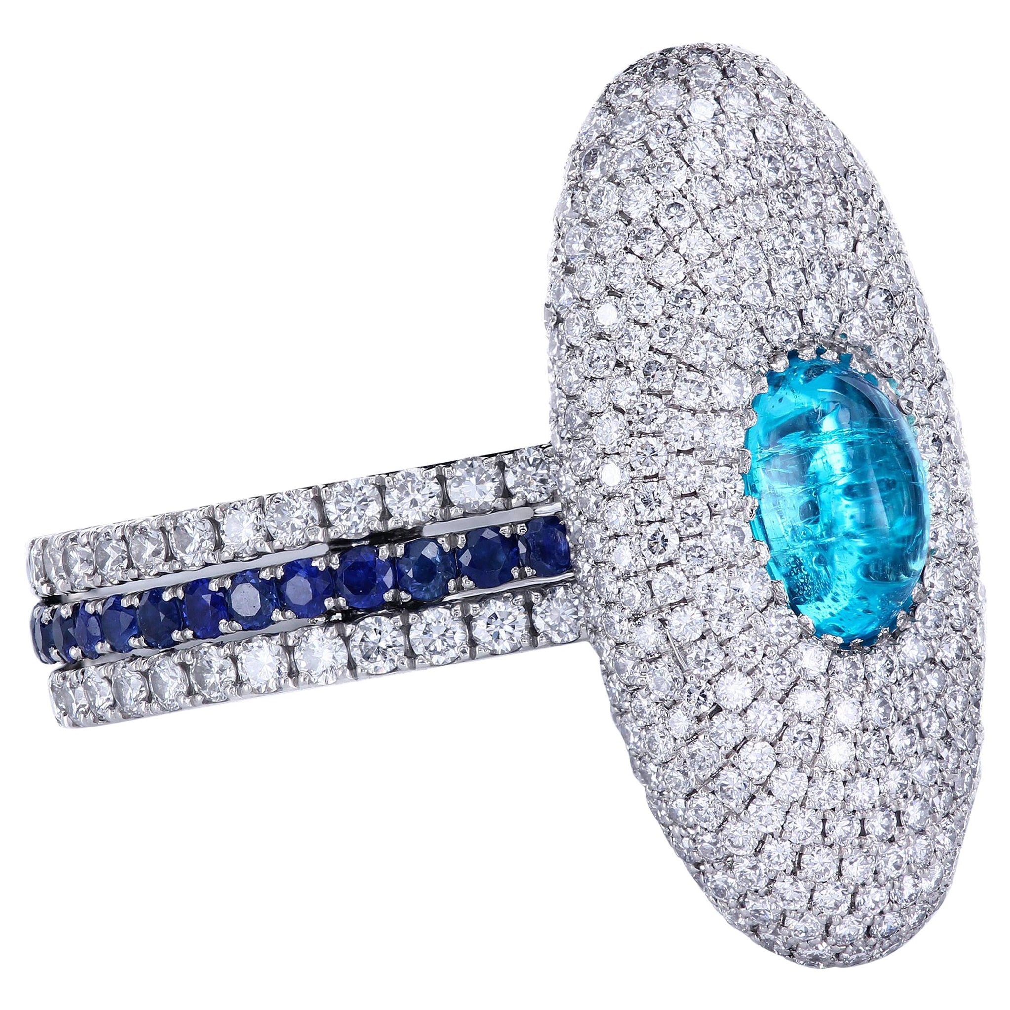 Genuine Brazilian Paraiba Tourmaline in a Micro Pave Statement Ring by Leon Mege For Sale