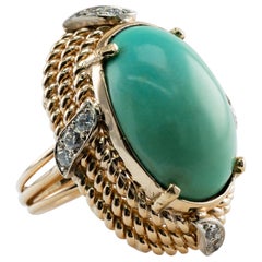 Natural Turquoise Diamond Ring  14K Yellow Gold Vintage