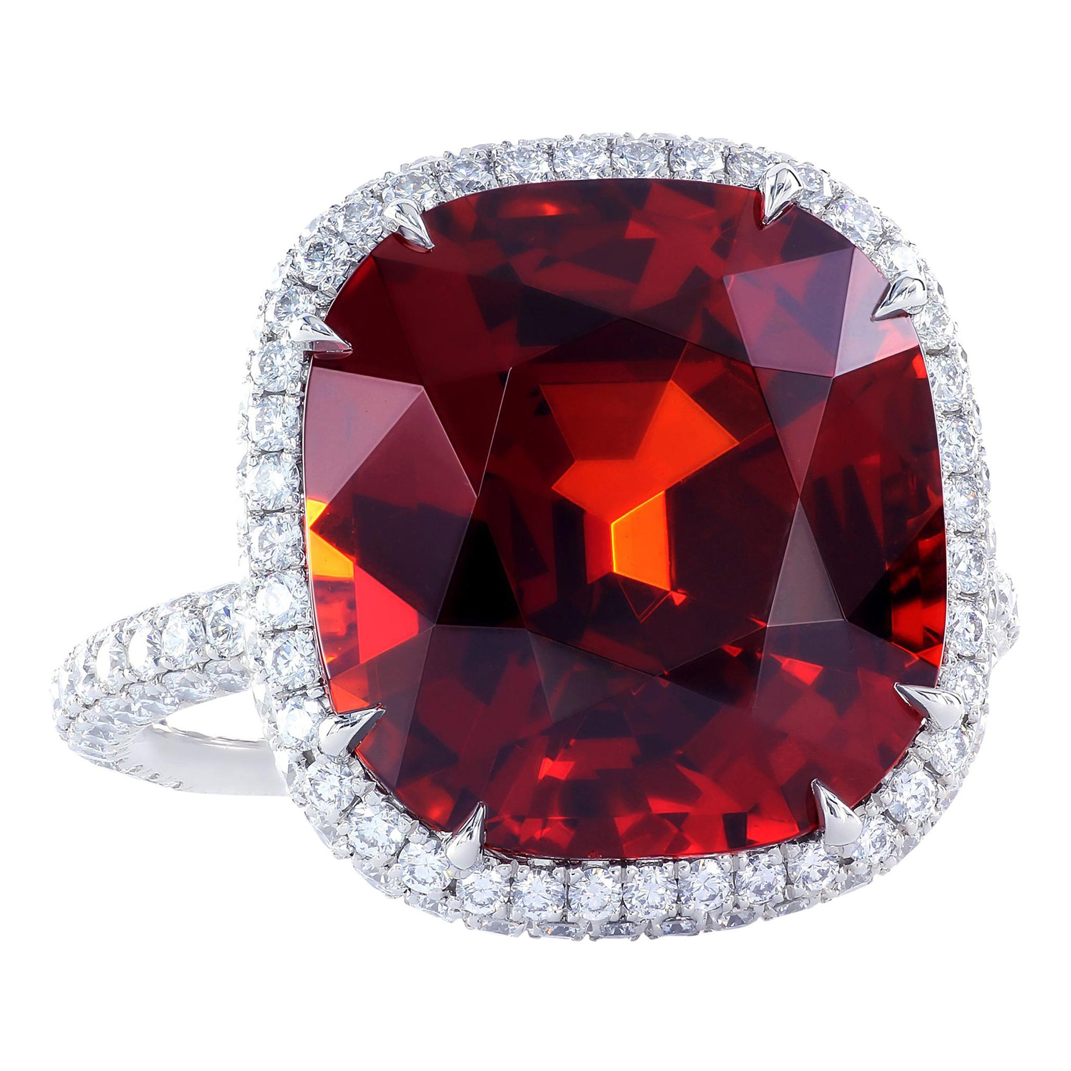 GIA Certified 13.63 Carat Bohemian Garnet Micro Pave Platinum Statement Ring For Sale