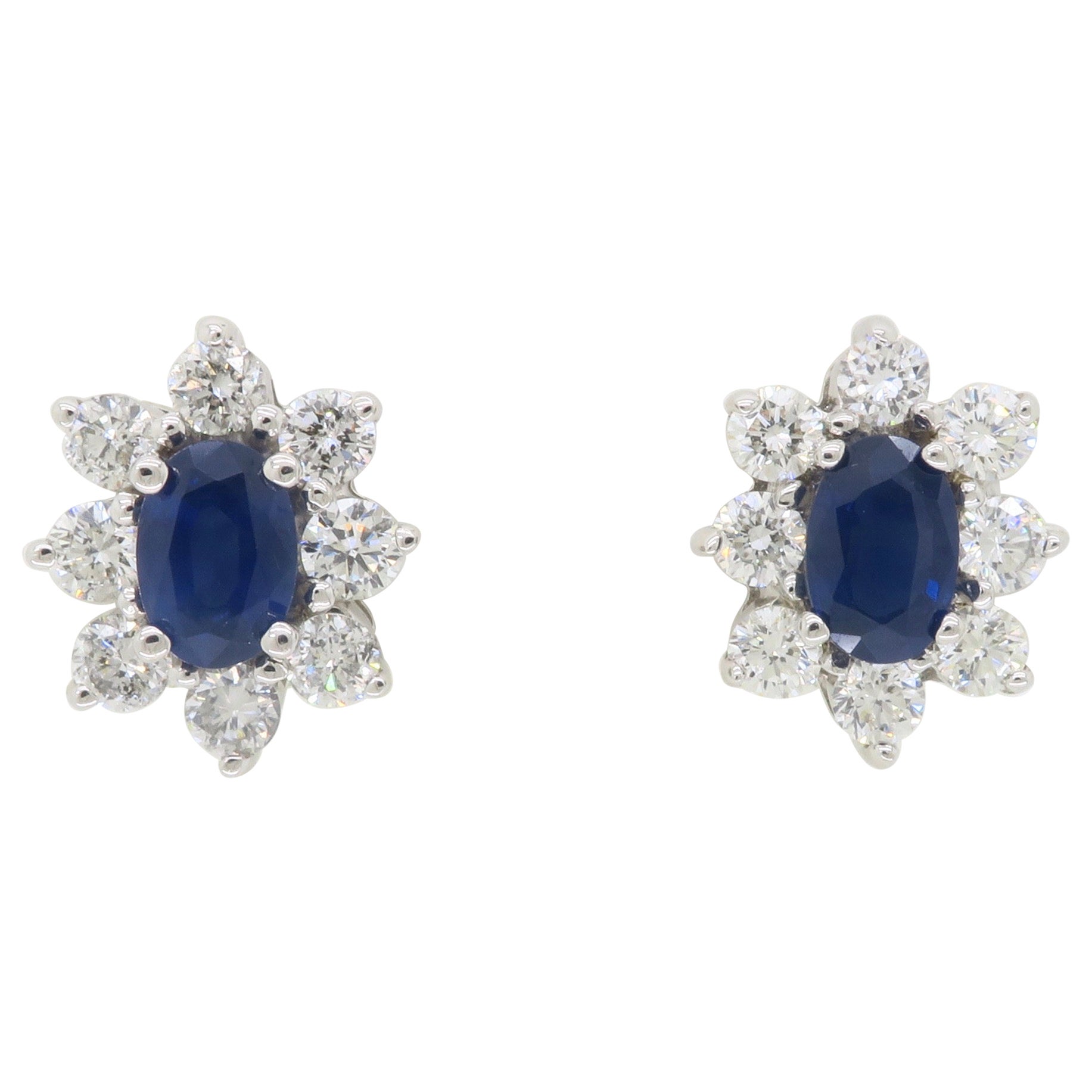 Blue Sapphire & Diamond Halo Stud Earrings