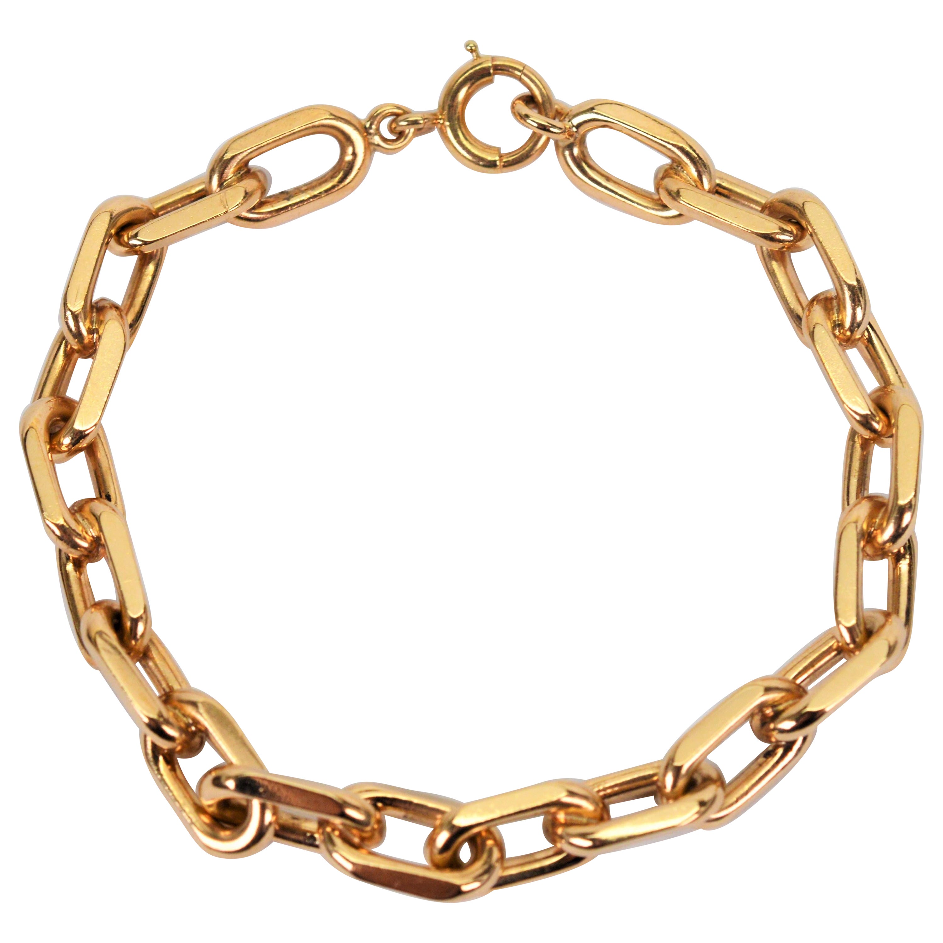 14 Karat Yellow Gold Paper Clip Chain Bracelet For Sale