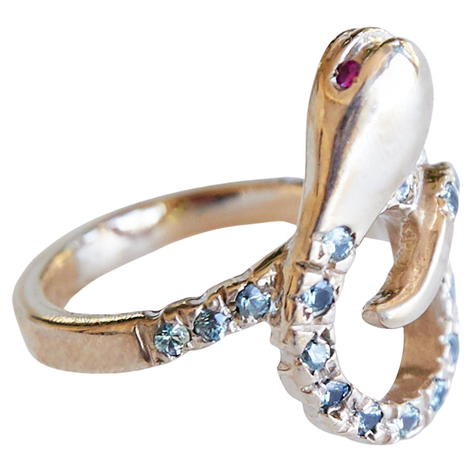 Gold Snake Ring Cocktail Ring Sapphire Ruby Animal jewelry J Dauphin For Sale