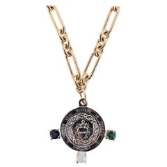 Chaîne collier en argent sterling avec médaille en forme de cœur de sacré-cœur et perles noires en tourmaline