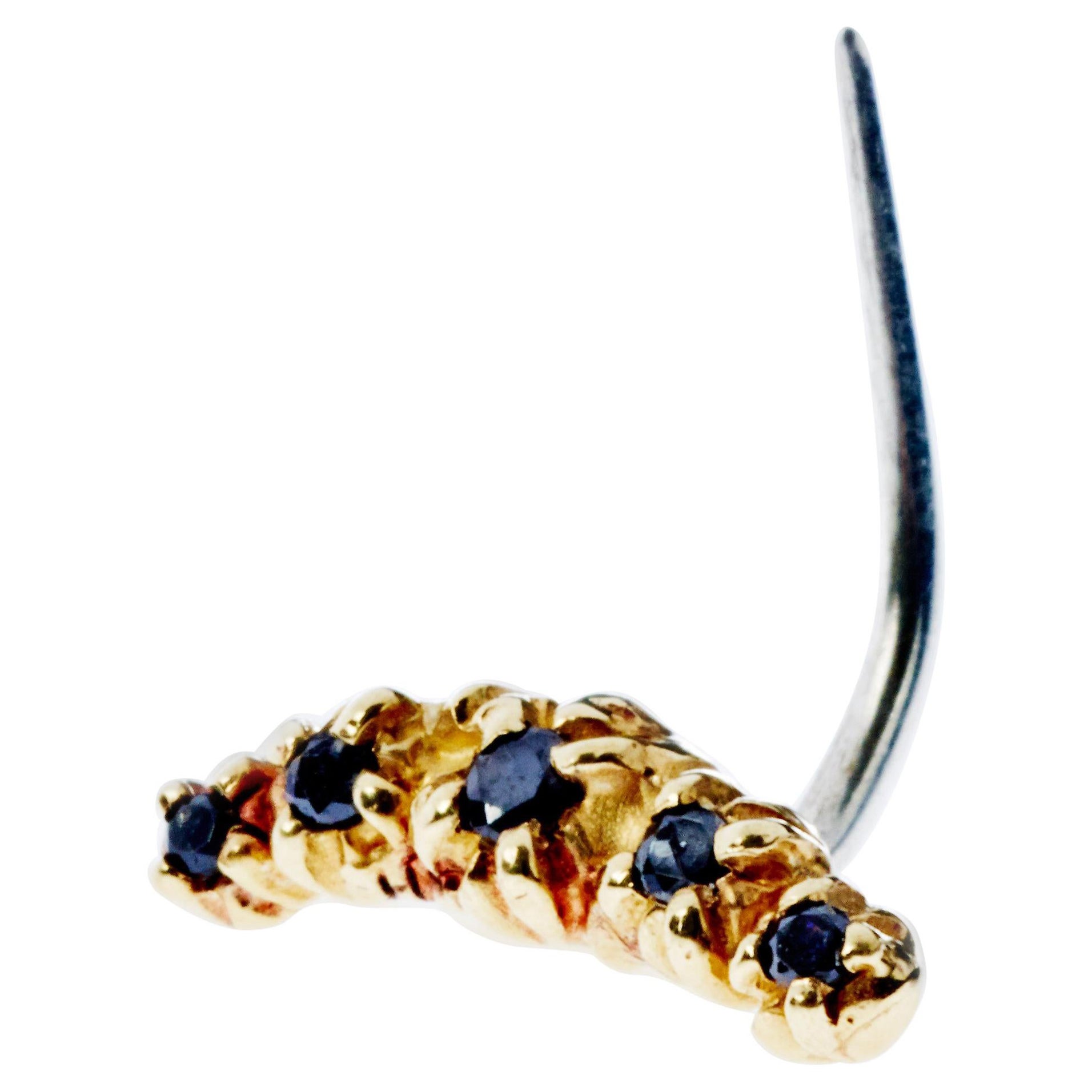 Crescent Moon J Dauphin Ohrring, schwarzer Diamant, Gold