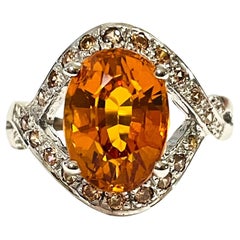 New African If 4.20ct Yellow Orange Sapphire & Champagne Sapphire Sterling Ring
