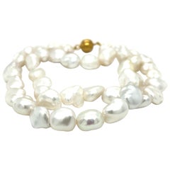 Cream Keshi Pearl Necklace with Yellow Gold Plated Magnetic Ball Clasp