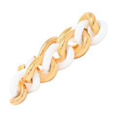 Contemporary 18 Karat Yellow Gold White Ceramic Large Curb Link Bracelet