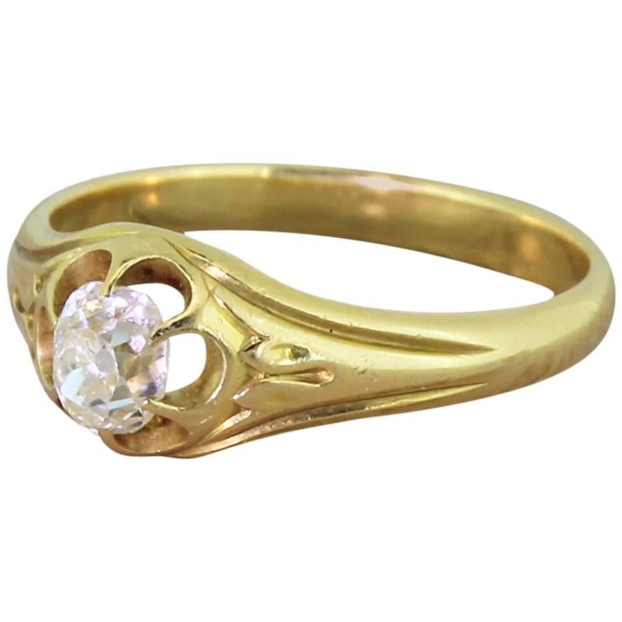 Victorian 0.59 Carat Old Cut Diamond Gold Solitaire Ring For Sale