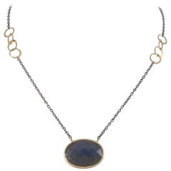 Mixed Metal Rose Cut Labradorite Oxidized Sterling Gold Necklace