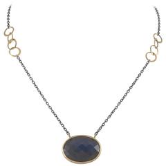 Mixed Metal Rose Cut Labradorite Oxidized Sterling Gold Necklace