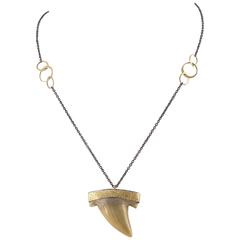 Shark Tooth Pendant Necklace with Oxidized Silver and Gold