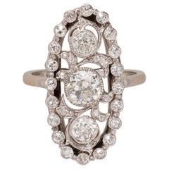 18 Carat White Gold and Platinum Edwardian Navette Shaped Ring with Diamonds