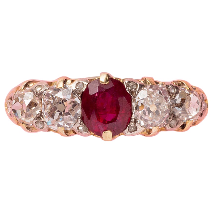 18 Carat Gold Diamond and Ruby Row Ring