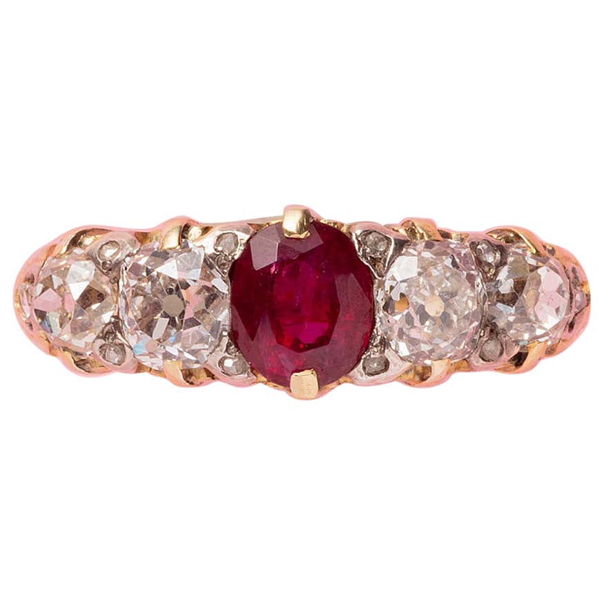 French Modern Ruby and Diamond 18 Carat White Gold Band Ring For Sale ...