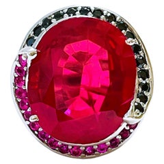 New African Pink Raspberry 23.30ct Topaz, Ruby & Sapphire Sterling Ring