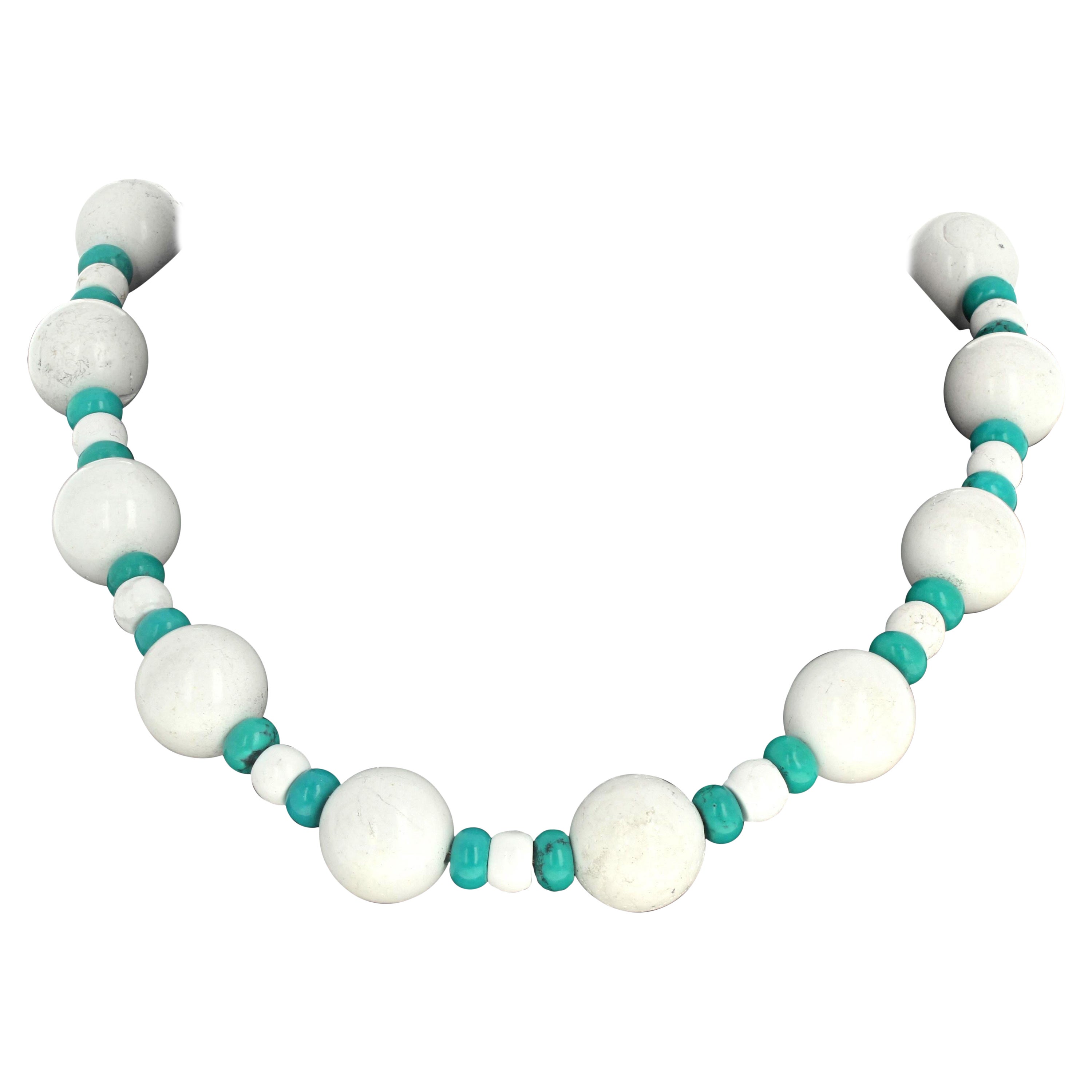 AJD Bellissima collana elegante di magnesite e turchese reale da 18 pollici