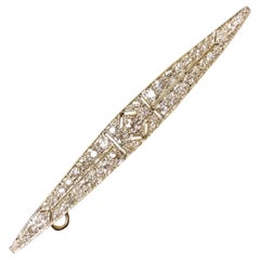 Antique Art Deco Platinum Long Marquise Diamond Bar Pin Pendant