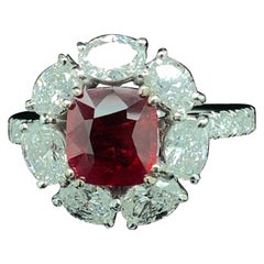 2.02 Carat GRS Gubelin Certified Burma No Heat Pigeon's Blood Red Ruby Gold Ring