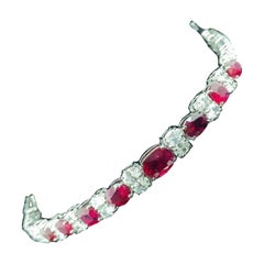 9.69 Carat GIA Certified Burma No Heat Pigeon's Blood Red Ruby Diamond Bracelet