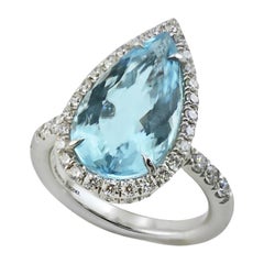 Pear Aquamarine 6.92ct Diamonds 1.12 18kt White Gold Made in Italy Ring