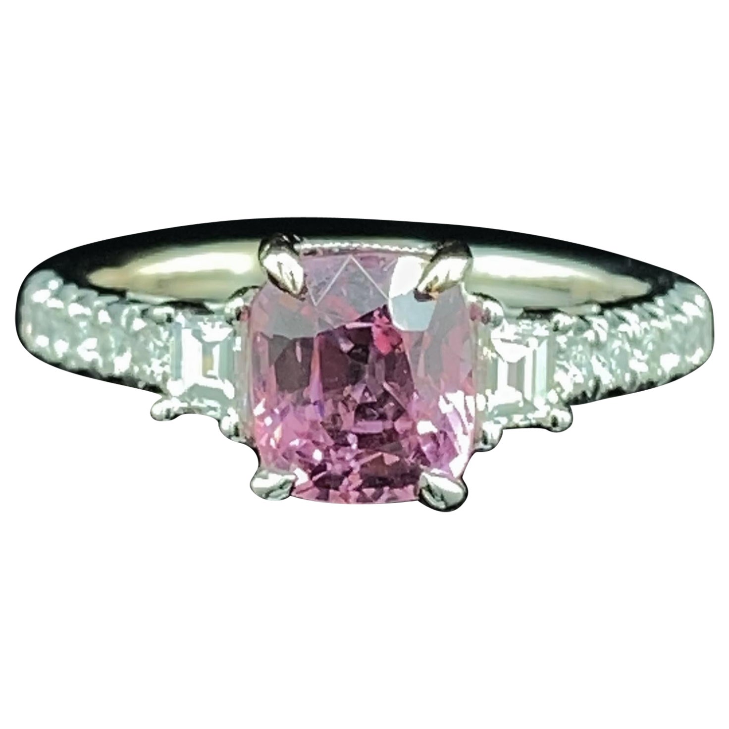 1.54 Carat GRS Certified Burma No Heat Pink Spinel and White Diamond Gold Ring For Sale